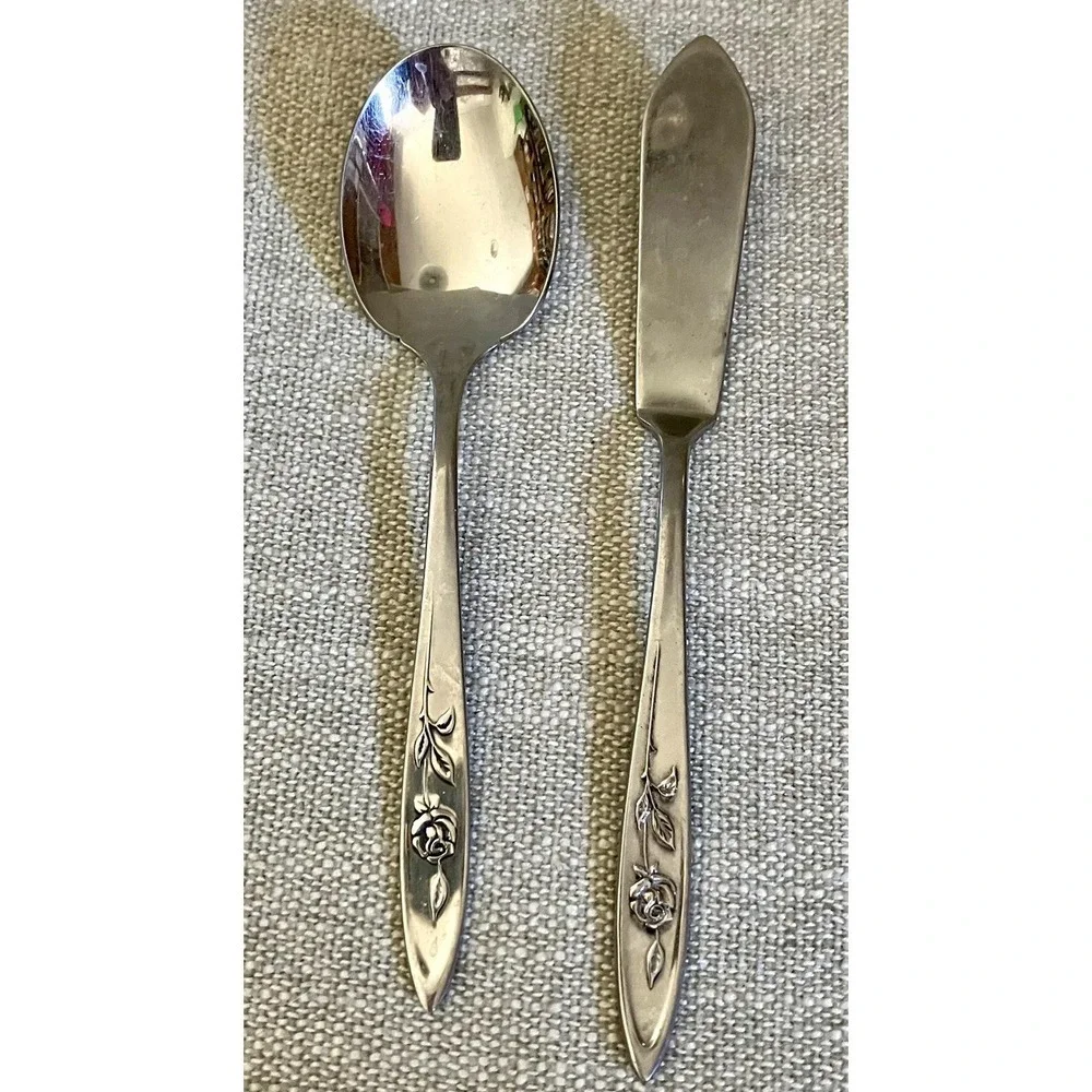 Oneida Community Stainless Flatware My Rose 1 Sugar Spoon 1 Master Butter Knife
